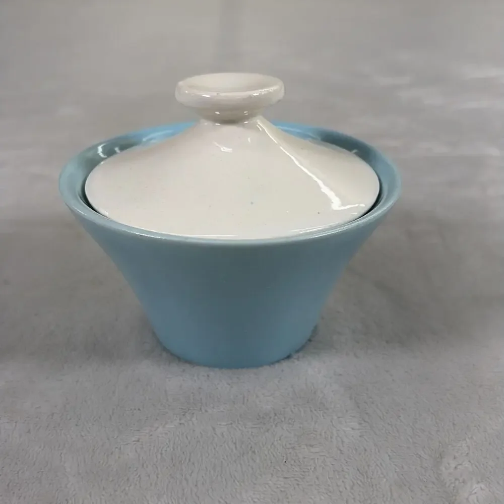 Vtg 60s Cameron Cronin Clay Products Blue Scandia Creamer & Sugar MCM Charity
